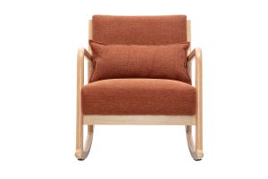 Rocking chair scandinave en tissu effet velours terre brûlée et bois clair massif DERRY