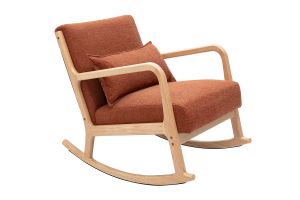 Rocking chair scandinave en tissu effet velours terre brûlée et bois clair massif DERRY