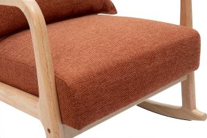 Rocking chair scandinave en tissu effet velours terre brûlée et bois clair massif DERRY