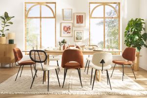 Chaises en tissu effet laine bouclée blanc et métal noir (lot de 2) TOBIAS