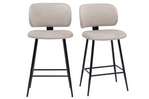 Tabourets de bar en tissu velours taupe et métal noir H70 cm (lot de 2) ATRIUM