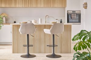 Tabourets de bar réglables en tissu beige et métal noir (lot de 2) RONNIE