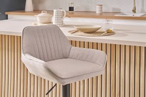 Tabourets de bar réglables en tissu beige et métal noir (lot de 2) RONNIE