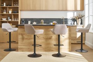 Tabourets de bar réglables en tissu beige et métal noir (lot de 2) RONNIE