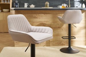 Tabourets de bar réglables en tissu beige et métal noir (lot de 2) RONNIE