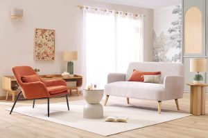 Fauteuil design en tissu effet velours terre brulée et métal noir MAXINE