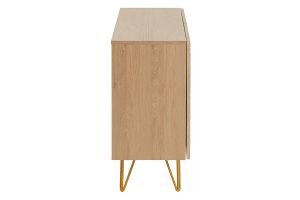 Buffet design gravé finition bois clair chêne et métal doré 2 portes L107 cm OZEN