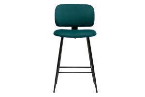 Tabourets de bar en tissu velours bleu pétrole et métal noir H70 cm (lot de 2) ATRIUM