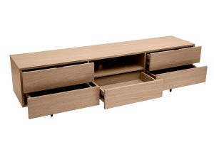 Meuble TV design avec rangements finition bois clair chêne et métal noir L180 cm ALASKA