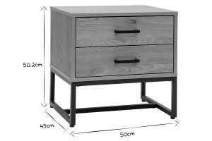Table de chevet avec rangements 2 tiroirs finition bois clair chêne et métal noir LOVATO