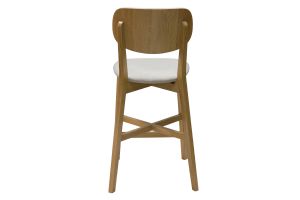 Tabouret de bar en bois clair chêne massif et tissu beige H65 cm LUCIA