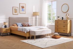 Commode 3 tiroirs finition bois clair chêne et métal noir L100 cm LOVATO