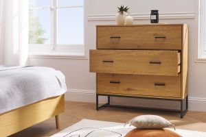 Commode 3 tiroirs finition bois clair chêne et métal noir L100 cm LOVATO