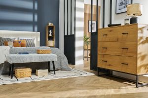 Commode 3 tiroirs finition bois clair chêne et métal noir L100 cm LOVATO