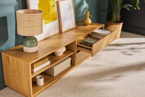 Meuble TV finition bois clair chêne 2 tiroirs L160 cm MADERO