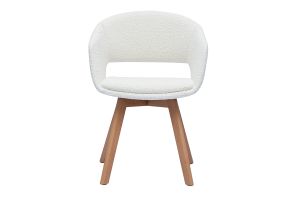 Chaise scandinave en tissu effet laine bouclée blanc et bois clair massif PRISMA