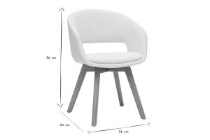 Chaise scandinave en tissu effet laine bouclée blanc et bois clair massif PRISMA