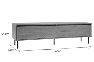 Meuble TV finition bois clair chêne 2 tiroirs L160 cm ARAGON