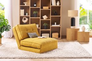 Chauffeuse 1 place convertible en tissu effet velours jaune moutarde SALLY