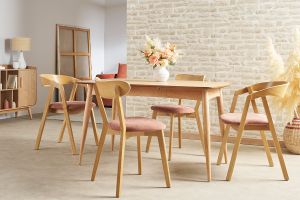 Chaises vintage en bois clair chêne et tissu effet velours terre brûlée (lot de 2) DOVE