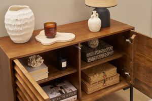 Buffet en bois foncé manguier massif et métal noir 2 portes L100 cm ONDA