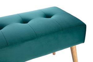 Banc scandinave capitonné en tissu velours bleu pétrole et bois clair L96 cm GUESTA