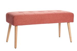 Banc scandinave capitonné en tissu effet velours texturé terracotta et bois clair L96 cm GUESTA