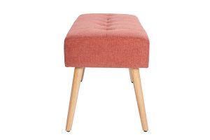 Banc scandinave capitonné en tissu effet velours texturé terracotta et bois clair L96 cm GUESTA