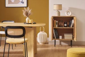 Buffet en bois manguier massif gravé et métal noir 2 portes L70 cm AGRA