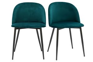 Chaises design en tissu velours bleu pétrole et métal noir (lot de 2) CELESTE