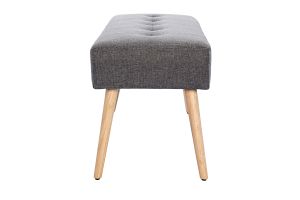 Banc scandinave capitonné en tissu effet velours texturé gris foncé et bois clair L96 cm GUESTA