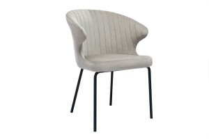 Chaise design en tissu velours gaufré taupe et métal noir REQUIEM