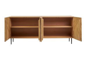 Buffet design en bois clair chêne massif gravé et métal noir 4 portes L180 cm ARCHIPEL