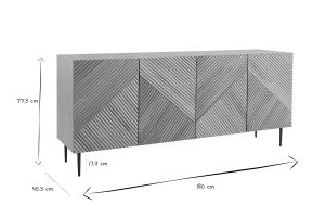 Buffet design en bois clair chêne massif gravé et métal noir 4 portes L180 cm ARCHIPEL