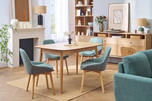 Chaises scandinaves en tissu vert de gris et bois clair massif (lot de 2) HOLO