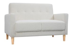 Canapé scandinave 2 places en tissu effet laine bouclée blanc et bois clair MOON