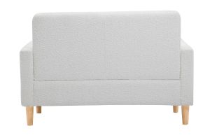 Canapé scandinave 2 places en tissu effet laine bouclée blanc et bois clair MOON