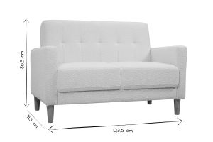 Canapé scandinave 2 places en tissu effet laine bouclée blanc et bois clair MOON
