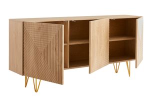 Buffet design gravé finition bois clair chêne et métal doré 3 portes L160 cm OZEN