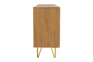 Buffet design gravé finition bois clair chêne et métal doré 3 portes L160 cm OZEN