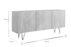 Buffet design gravé finition bois clair chêne et métal doré 3 portes L160 cm OZEN