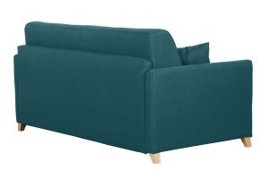 Canapé convertible 3 places en tissu bleu canard et bois clair avec matelas 18 cm SKANDY