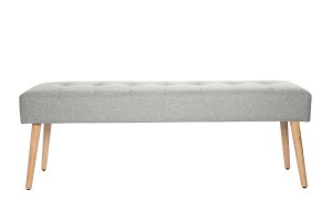 Banc scandinave capitonné en tissu effet velours texturé gris clair et bois clair L130 cm GUESTA