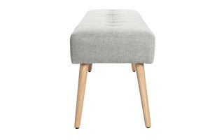 Banc scandinave capitonné en tissu effet velours texturé gris clair et bois clair L130 cm GUESTA