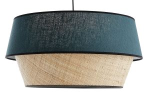 Suspension design bi-matière en lin bleu et rabane naturelle D45 cm SENSA