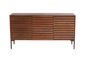 Buffet en bois foncé manguier massif et métal noir 3 portes L140 cm ONDA