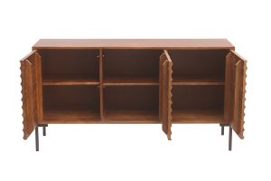 Buffet en bois foncé manguier massif et métal noir 3 portes L140 cm ONDA