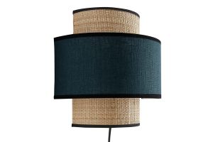 Applique murale bi-matière en rabane et lin bleu canard H24 cm LITCHI