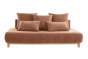 Canapé 3 places en tissu effet velours texturé terre brûlée et bois clair L200 cm ODEON