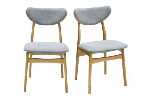 Chaises scandinaves en tissu effet velours texturé gris chiné et bois clair chêne massif (lot de 2) MAYA